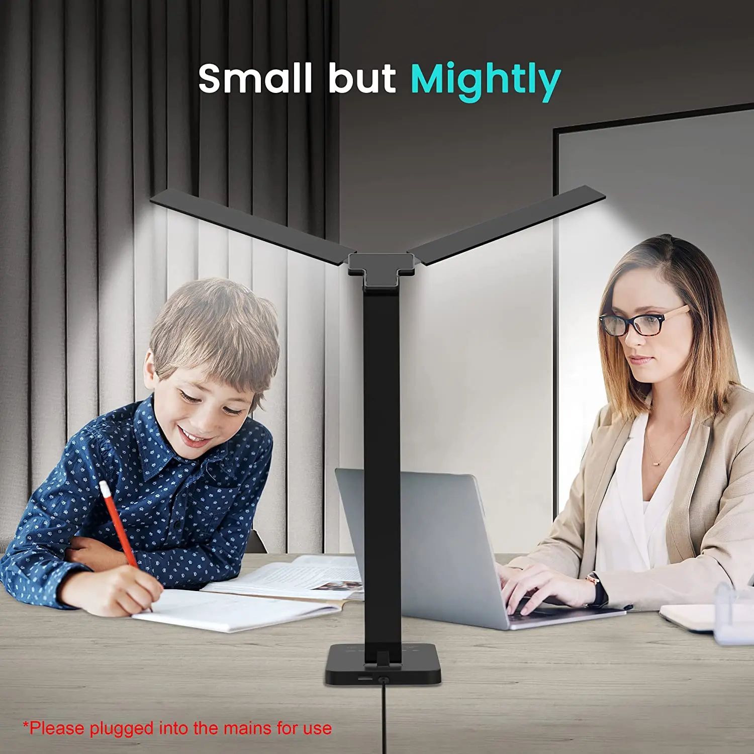 LED Double Head Reading Table Lamp with 10W QI Wireless Charging Touch Control Dimmable Timing Eye Care Desk Bedroom Learning