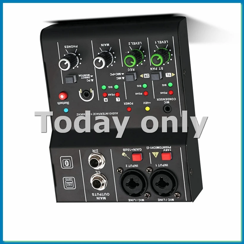 2 Channels Mini USB Mixer Professional Portable Audio Interface Sound Card Console for Guitar Recording Studio Singing-VVNB