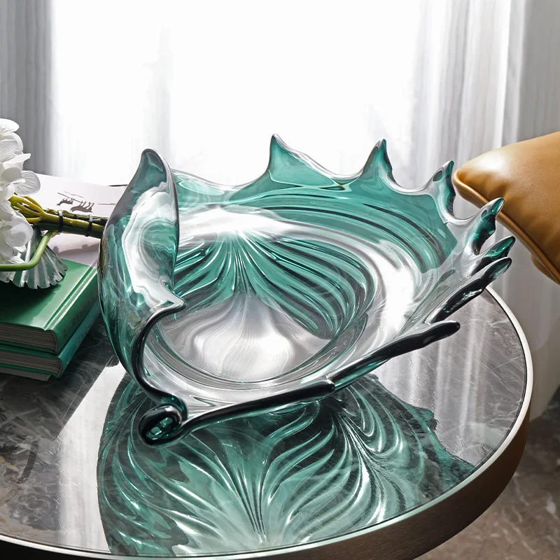 Light luxury glass rolled edge conch fruit plate ornaments living room model room sales office desktop candy and dried fruit sto