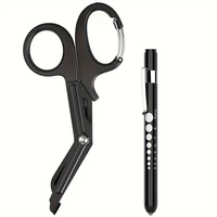 2 Pc Dexterity Trauma Scissors and LED Flashlight with Nurse Pupilometer, EMT - 7.5-Inch Medical Scissors