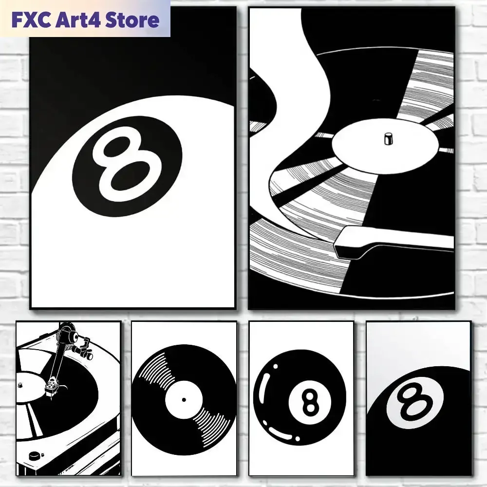 Frameless Black And White Billiards Hall line Art Poster painting poster with prints Home bedroom living room decoration gift