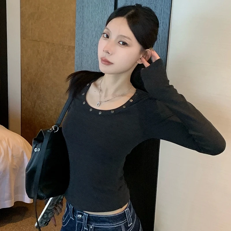 Yedinas Streetwear Slim T Shirt Women Clothes Long Sleeve Korean Fashion Tees Female Clothing 2000s Clothes Y2k T-shirt Tops