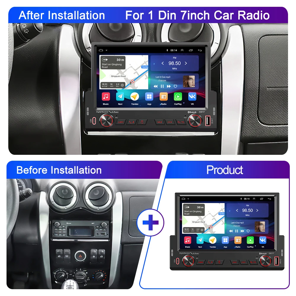 LEHX العالمي 1 الدين 7 بوصة راديو السيارة أندرويد السيارات Carplay الوسائط المتعددة لشركة هيونداي لادا تويوتا نيسان فورد VW نظام تحديد المواقع ستيريو Autoradio #5