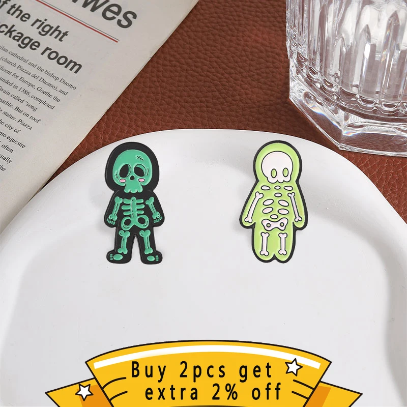 Halloween Cute Q Version Skeleton Enamel Pin, Funny Cartoon Skeleton Badge, Fashion Accessory, Gift for Skeleton Lovers