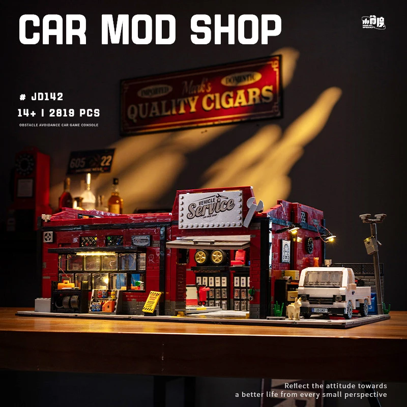 

Lighting American Style Car Modification Repair Shop,3D Assembly Abs Building Block Street View Model,Adult And Youth Toys,XT276
