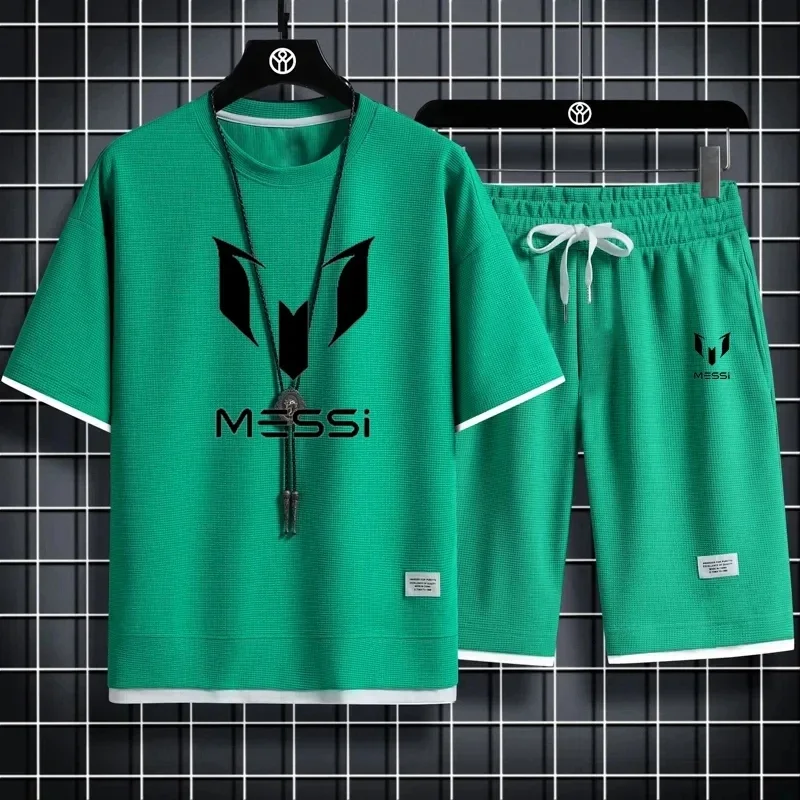 

Summer Sports Men Sets New Quick Dry Breathable Gym Clothing Running Basketball Training Short Sleeve Tops Shorts Suit