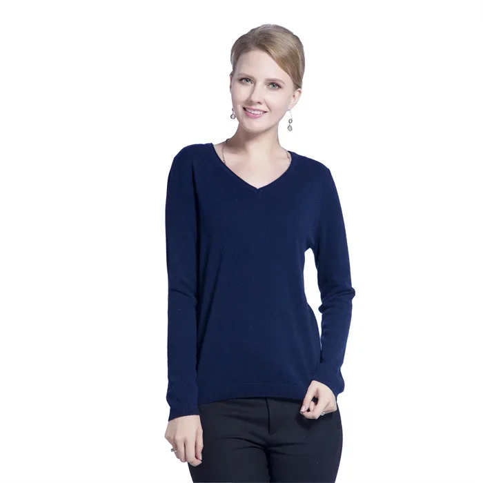 Knitted Jumper Women Sweater Breathable Soft Fashion Ladies V Neck cashmere pullover