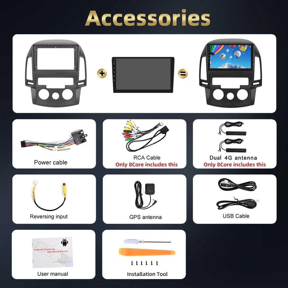 ستيريو سيارة Podofo-andro لهيونداي I30 ، مشغل وسائط متعددة ، 8Core ، G ، 2Din ، WiFi ، GPS ، مشغل سيارات ، DSP ، بلوتوث ، صوت