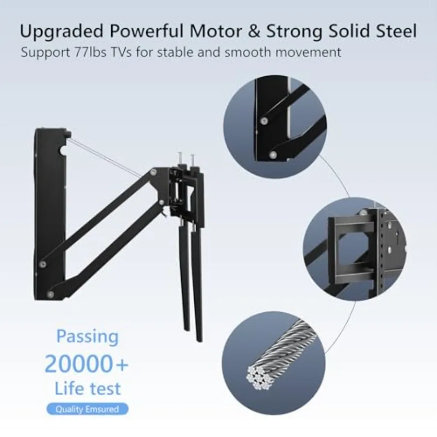 حامل تلفزيون على الحائط بمدفأة بمحرك لشاشات 32 إلى 75 بوصة حتى 88 رطلاً مع ميزة منسدل قابلة للتعديل للارتفاع مثالية ليفين