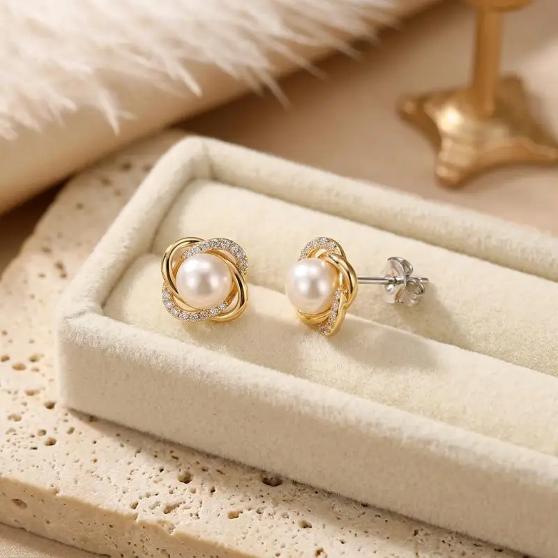 2Pcs 925 Silver Korean Version Pearl Earrings Fashionable Exquisite French Style Elegant Temperament Accessory For Women