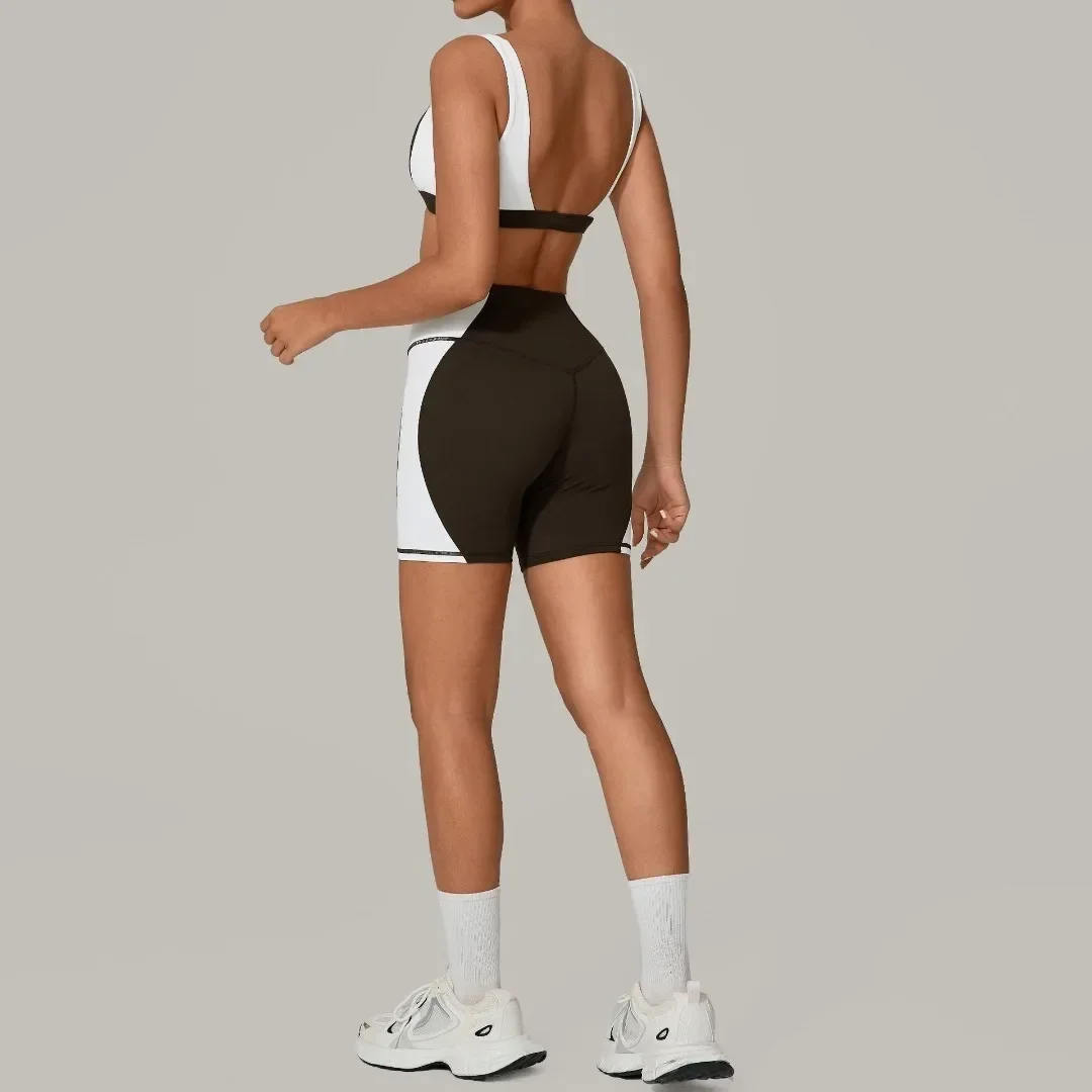 Yoga Shorts Set Sports Fitness Peach Hip Slim Backless Breathable Quick-drying Sports Bra Workout Clothing Gym Shorts Suit Women