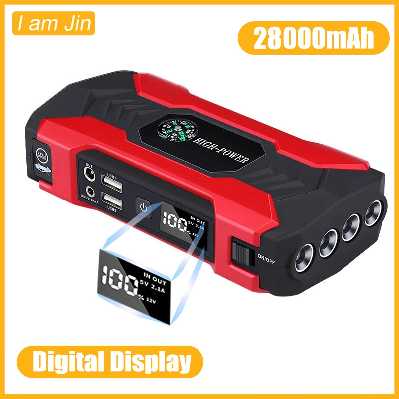 

12V 28000mAh Car Jump Starter Digital Display Emergency Power Supply Portable Emergency Starter Car Battery Booster Power Bank