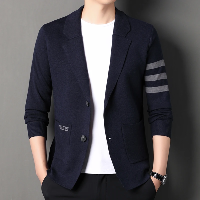 Designer originale da uomo colletto in maglia maglione cappotto autunno inverno nuovo tre strisce tasca business tendenza per il tempo libero abbigliamento da uomo