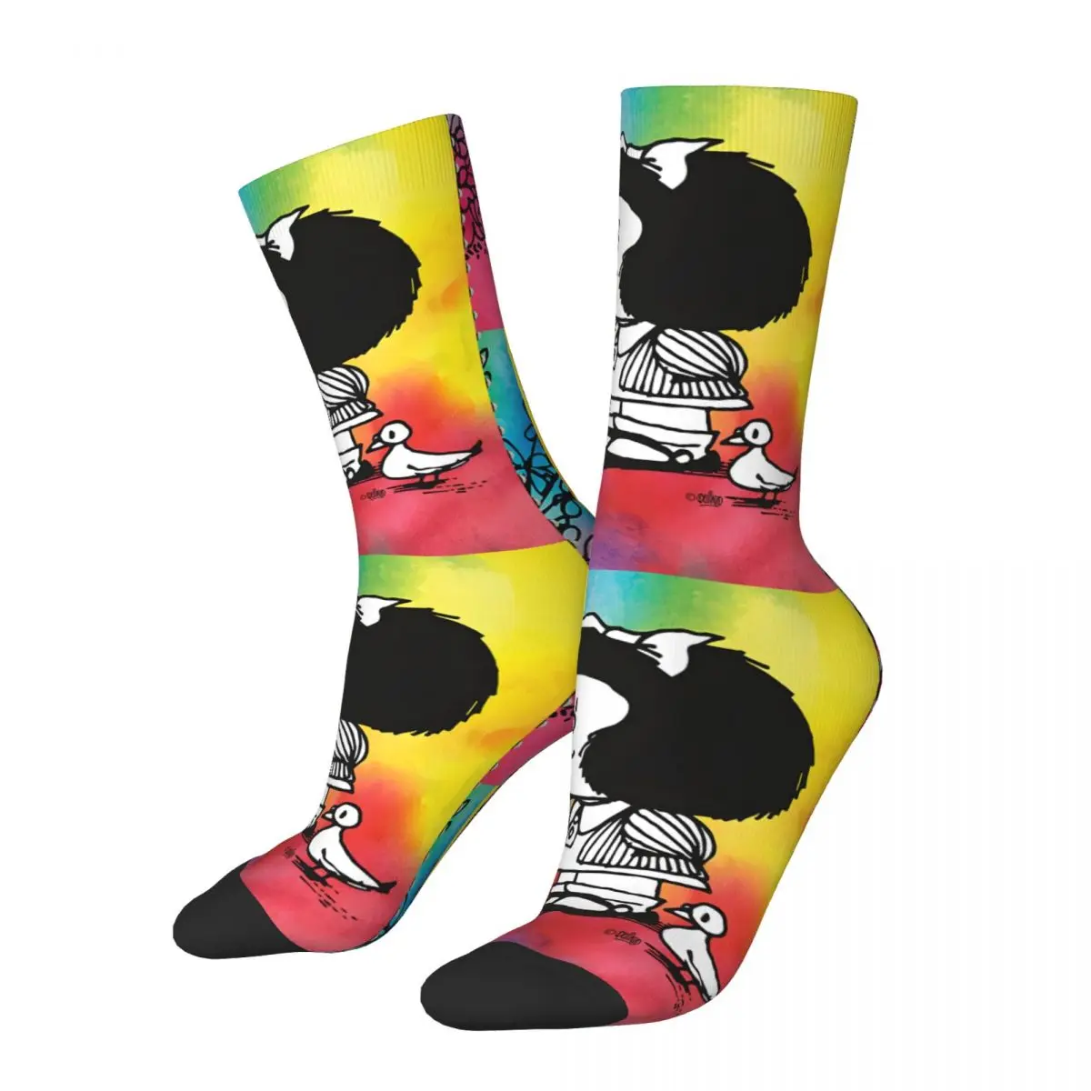 Color World With Bird Mafalda Hip Hop Retro calzini da uomo Unisex 3D stampato divertente calzino regalo