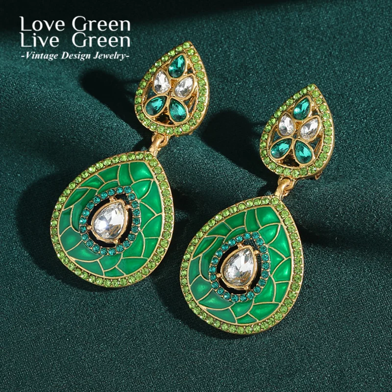 

Vintage Green Snake Pattern Drop Earring Crystal Water Droplet Retro Luxury Jewelry Designer For Women Trendy 2025 New Wedding