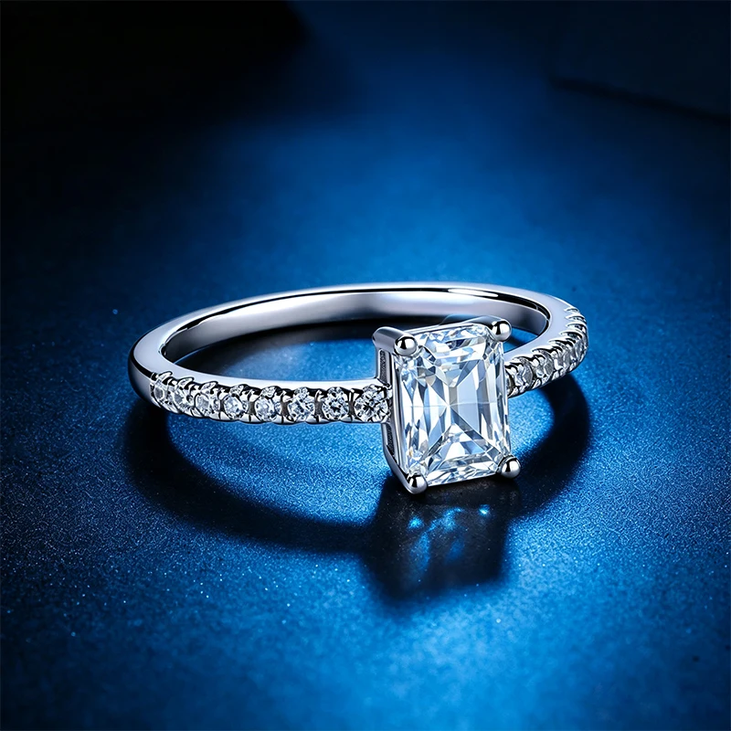 Verstellbarer Smaragdschliff-Ring mit Moissanit-Edelstein, S925 Sterlingsilber, Diamanttester-geprüft, funkelnder 18K Gold Herrenring – Detail 7