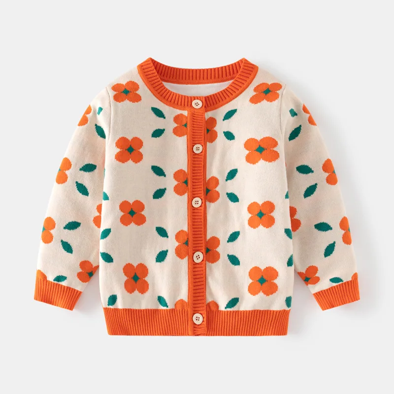 

Свитер с цветочным узором для маленьких девочек от 2 до 8 лет, элегантная одежда для малышей, зимняя вязаная детская трикотажная одежда с цветочным принтом, пальто, наряд