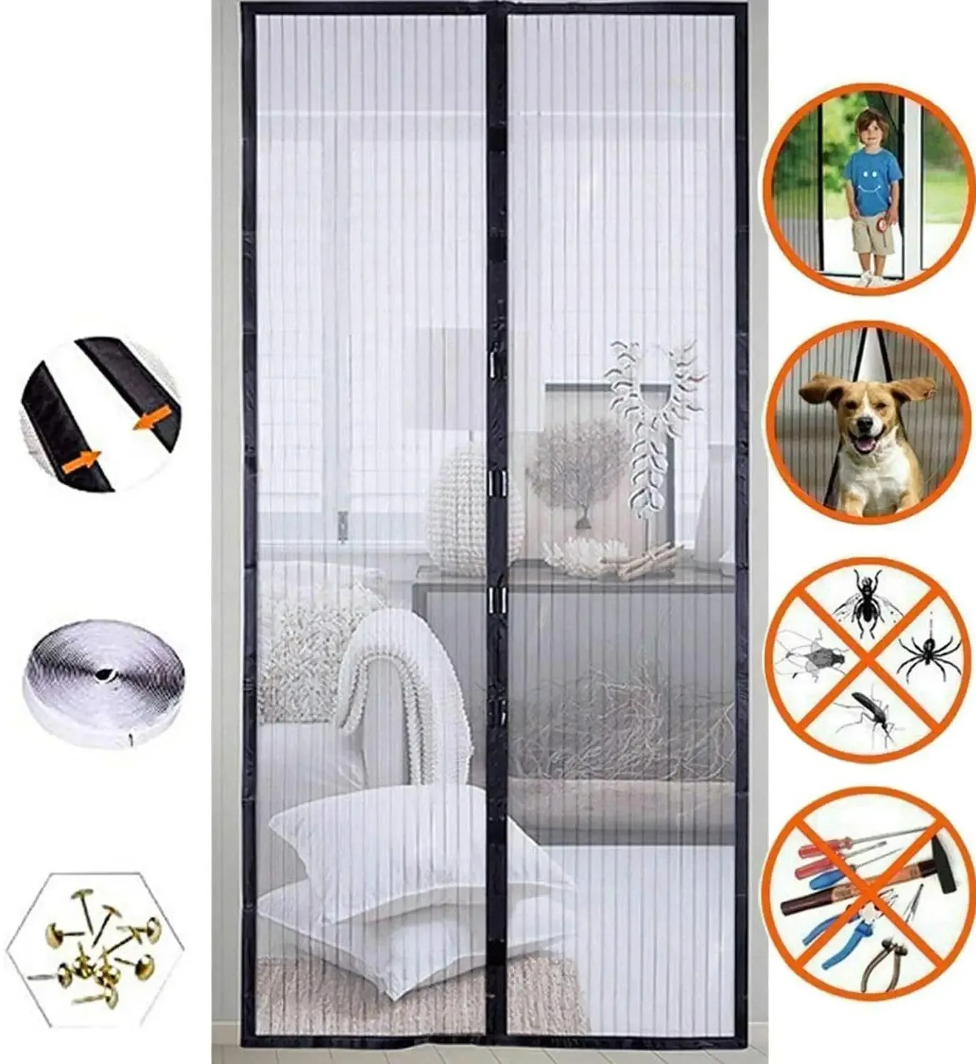 Small size Summer Magnetic Screen Door Curtain Net Anti Mosquito Insect Fly Bug Room Divider Automatic Closing Magnetic Bug