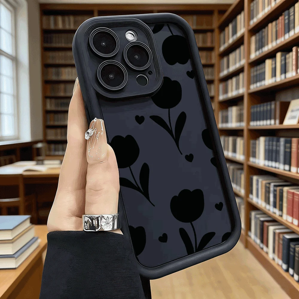 Schwarzes Tulpenblumenmuster Luxus Anti-Rutsch TPU Handyhülle für Xiaomi Redmi Note 15 14 13 12 11 10 9 Pro Vollschutz-Cover – Detail 2