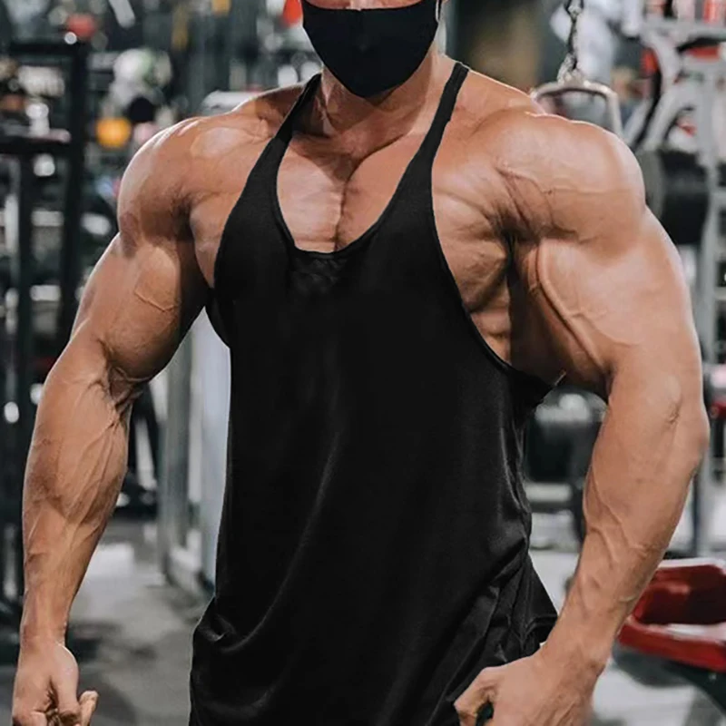 Plain Gym Fitness Bodybuilding Muscle Summer Cool Cotton Breathable Shirts Tank Tops Mens Running Sport Sleeveless Y-back Vests