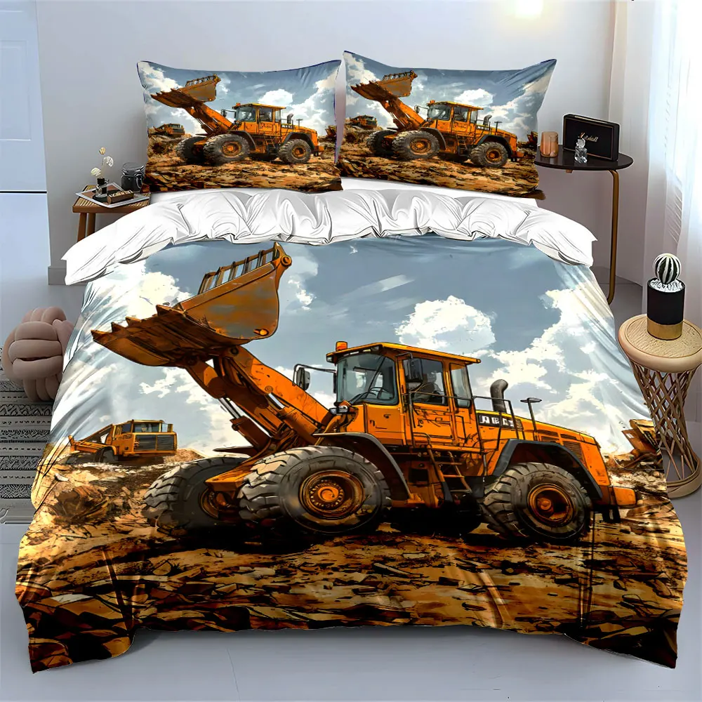 Large construction loader at work Print Soft Comfortable Duvet Cover Bedding Set Included 1*Duvet Cover  2*Pillowcases