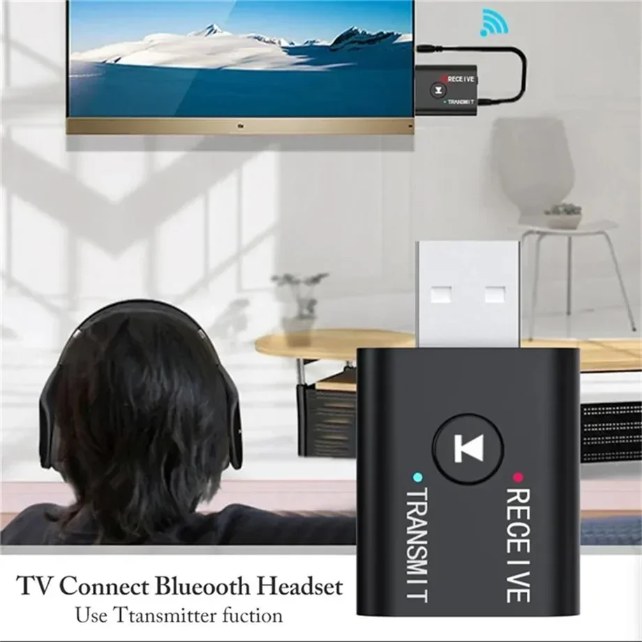 GRWIBEOU Transmisor y receptor de audio Bluetooth 5.0 con AUX/RCA/USB de 3,5 mm, adaptador estéreo inalámbrico para automóvil/TV/altavoz/auriculares