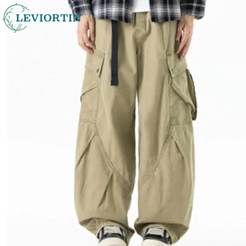 

Men's Spring and Autumn Fashion Trendy Multi Pocket Design Wide Leg Pants Fashionable Rascal Straight Tube Casual Work Pants