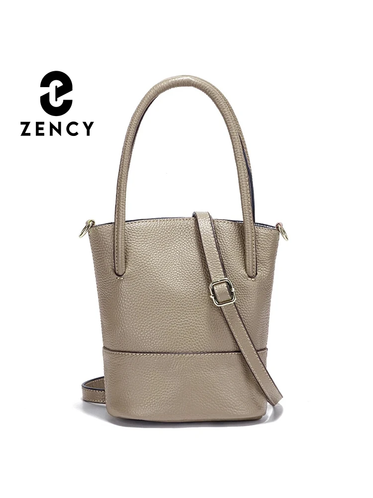 Zency Women Summer Handbag Shoulder Soft Leather Casual Bucket Bags Large Capacity Simple Small Purse For Phone Beige Grey Black