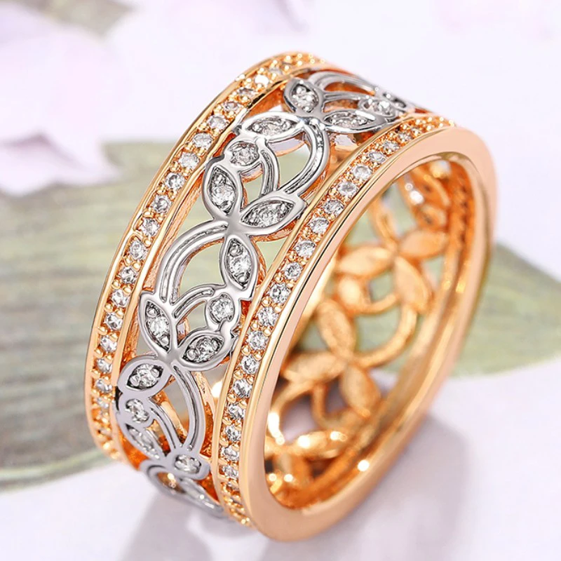 Huitan New Luxury Women Rings Modern Fashion Design Wedding Bands Hollow Out Finger Rings with Sparkling CZ 2023 Trendy Jewelry