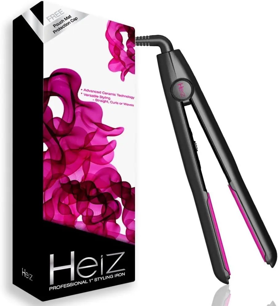 1" Ceramic Flat Iron Hair Straightener with Safety Cap & Travel Pouch, 9ft Cord, 360 Swivel