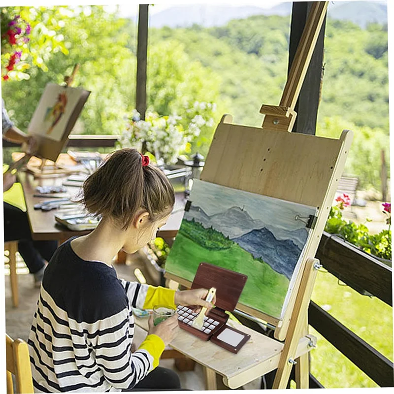 

HRBAJ-деревянная акварельная палитра, 6,7X4,7X1,6 дюйма, 24 сетки, палитра акварельных красок с лотком для смешивания и крышкой