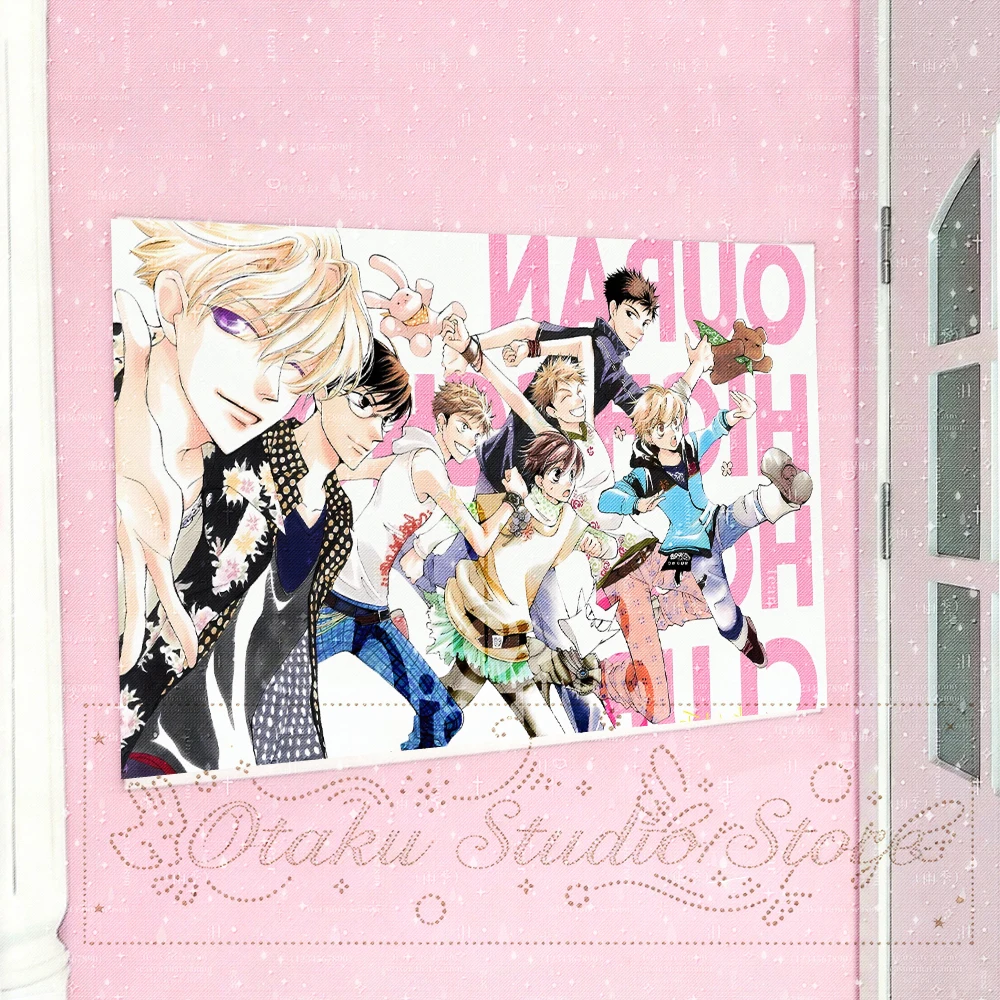 Cheerful vintage wall tapestry きずな，multiple anime youth illustration, bright pink typography, playful dynamic pose, warm dorm ba