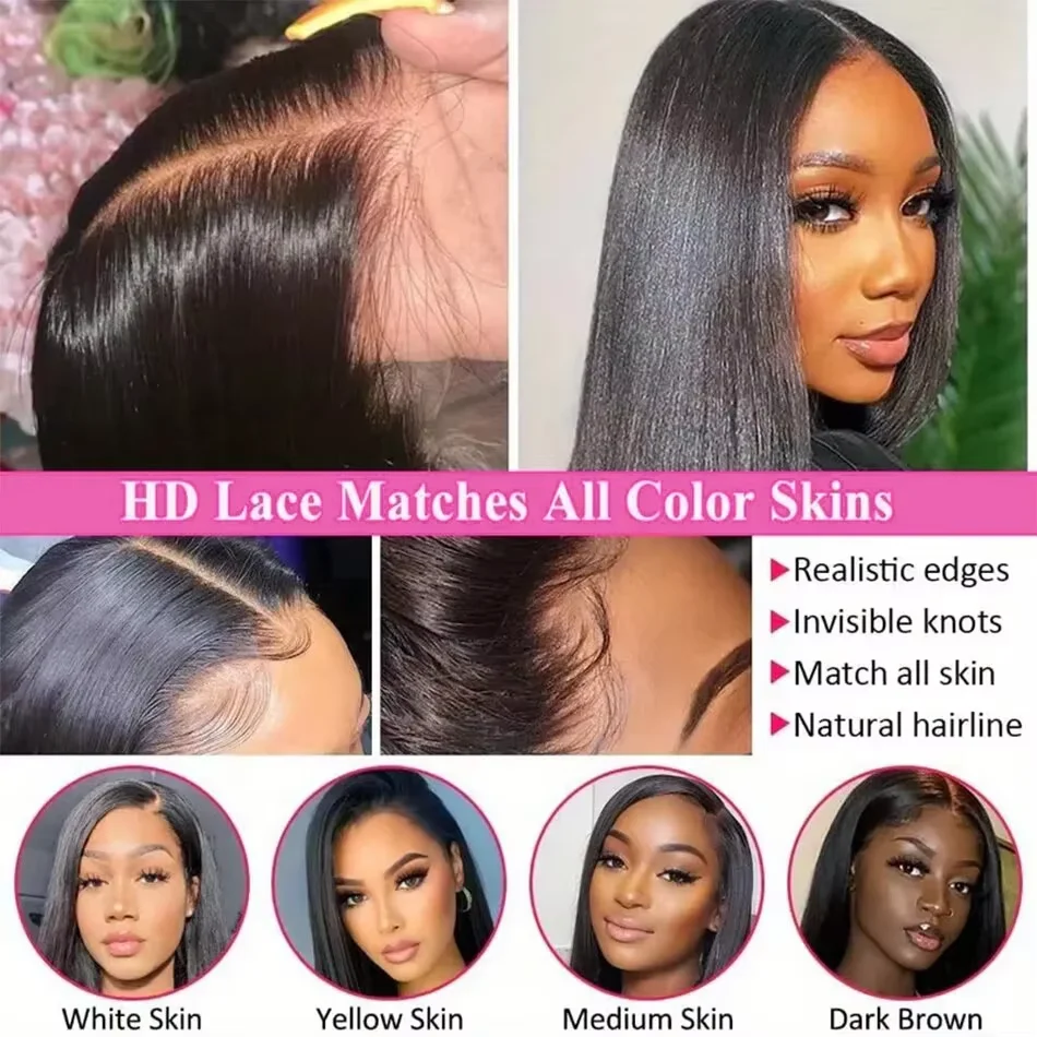 Black Natural Color 1B 40 Inches Long-length 200% High Density 360 5x5 13x6 13x4 HD Transparent Lace Frontal Wig Human Hair Wigs Bone Straight Pre Plucked For Women Brazilian Hair image 4