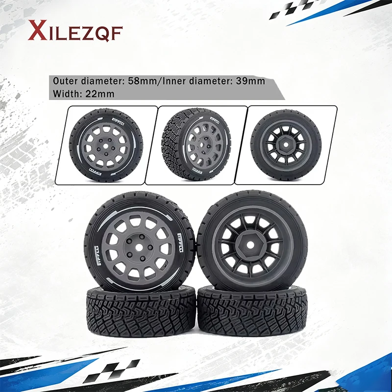 XILEZQF 4PCS 58mmx39mm 1/14 MJX Racing Flat Running Wear-Resistant Tire Skins Modified Accessory W307 for Model Cars