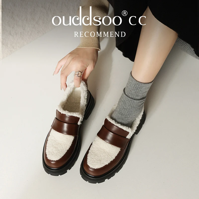 

Ods Size 33-39 Women Winter Loafers Fashion Warm Real Leather Pumps Platform Shoes Buckle High Heels Office Lady Footwear Shoes