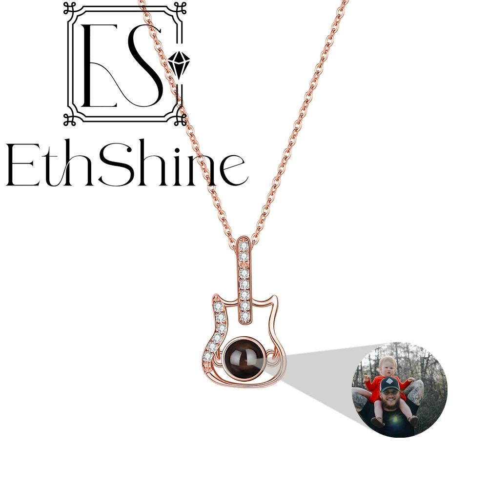 Personalized Custom Photo Necklace for Women Men Guitar/Apple Pendant Projection Photo 925 Silver Chain Birthday Gift Jewelry
