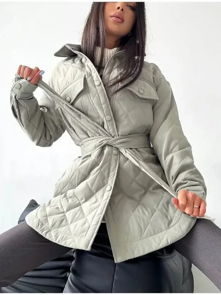 Super Hot Single-breasted Lapel Long Loose Warm Plaid Tops Casual Street Wear Quilted Coats Female Clothing Women's Jacket