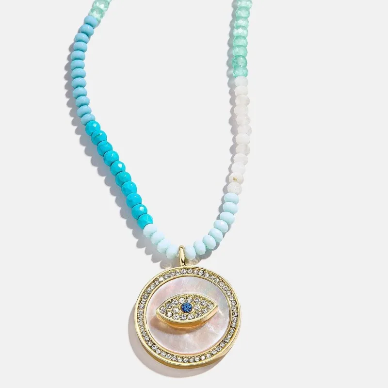 

Evil Eye Charm Necklace With Beaded Chain 18K Gold Plated Stainless Steel Pendant For Women Handmade Christmas Jewelry Gift