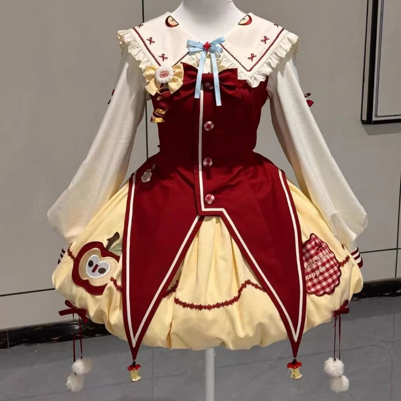 Japanese Sweet Lolita Dress 3 Piece Set Women Cute Sailor Collar Shirt Kawaii Print Party Mini Skirt Korean Style Y2k Slim Suit