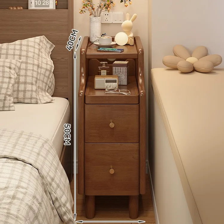 Solid Wood Bedside Table, Locker, Modern Small Simple Bedroom, Mini Extremely Narrow Bedside Table, Crevice Storage Rack