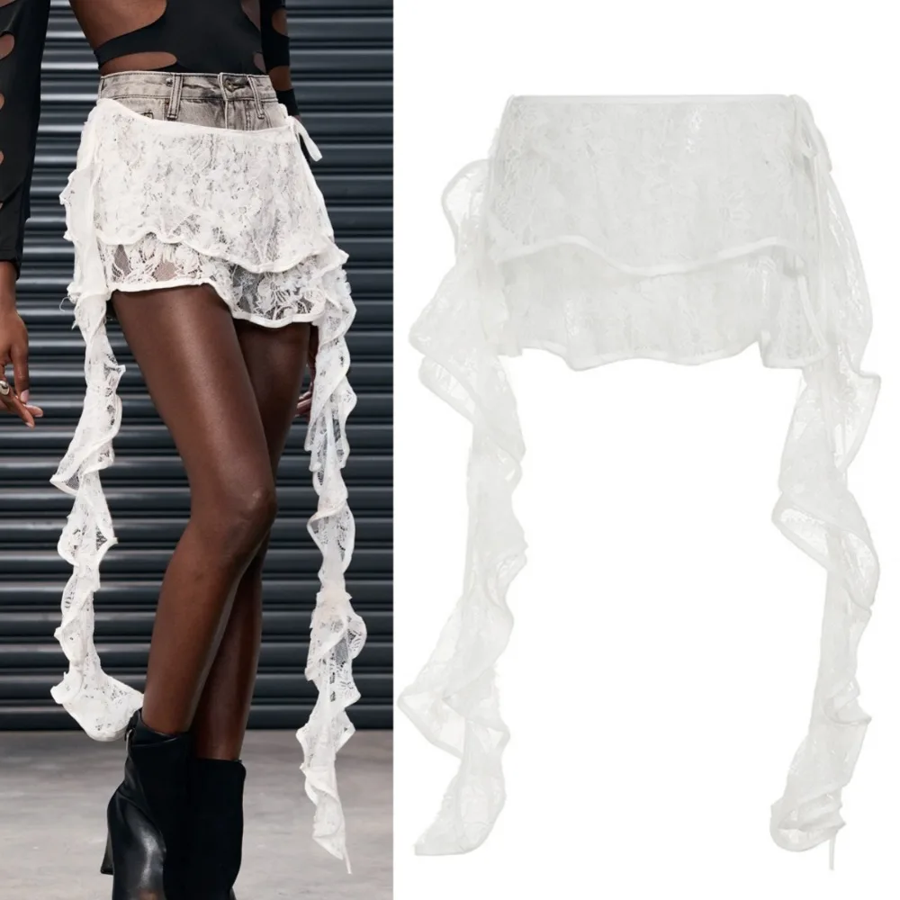 

Ribbon Tassels Layer Outfits Skirt Hip-hop Shirt Extender Lace Up Hip Scarf Y2K Sweet Ruffled Edge Waistband Waist Accessories