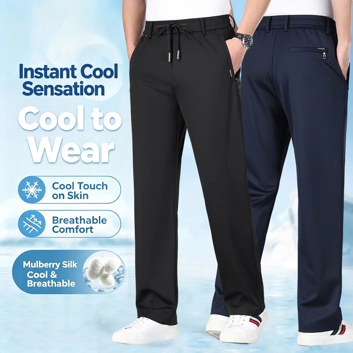 FENROOST Men's Summer Casual Pants Elastic Drawstring Loose Sports Trousers Breathable Plus Size Outdoor Sweatpants Fashion