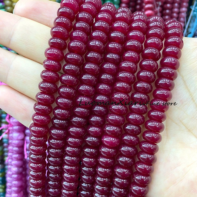 6x10MM Rondelle Natural Stone Colorful Red Blue Yellow Chalcedony Loose Spacer Beads for Jewelry Making DIY Bracelet Accessories