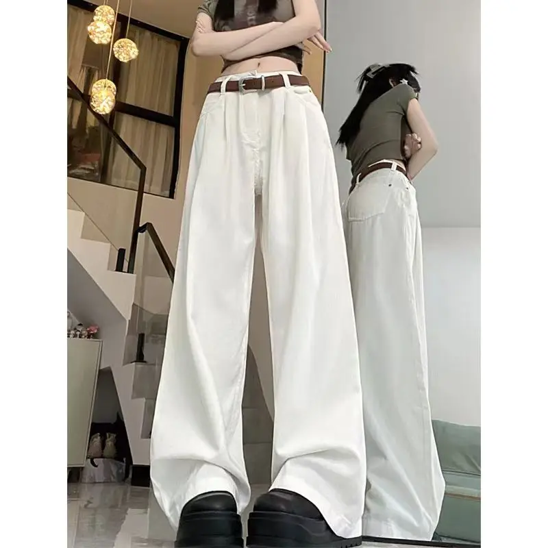 2024 Spring and Autumn New American Women's Jeans White High Waist Soft Dropped Loose Slim Wide Leg Pants