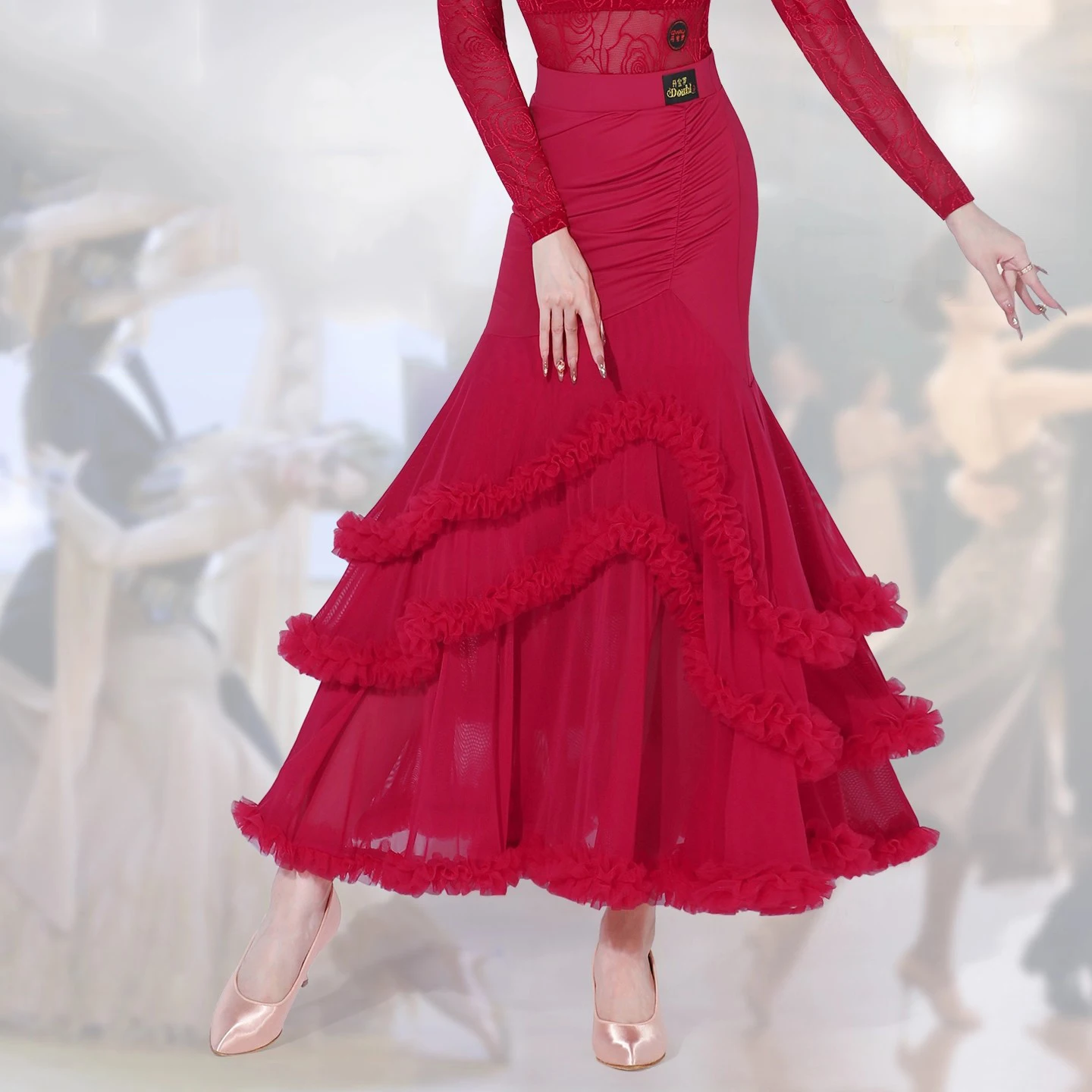 تنورة رقص حديثة للنساء الكبار الوطنية القياسية الرقص الدانتيل كبير سوينغ تنورة تشاتشا قاعة الرقص أداء ارتداء DN22027 #3