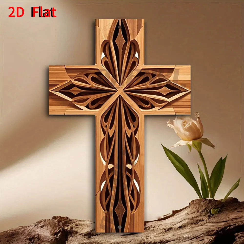 2D Retro Metal Christ Cross Wall Art Plaque, Religious Decoration for Home and Church, Ideal for Pastor Gift and Festival Decor