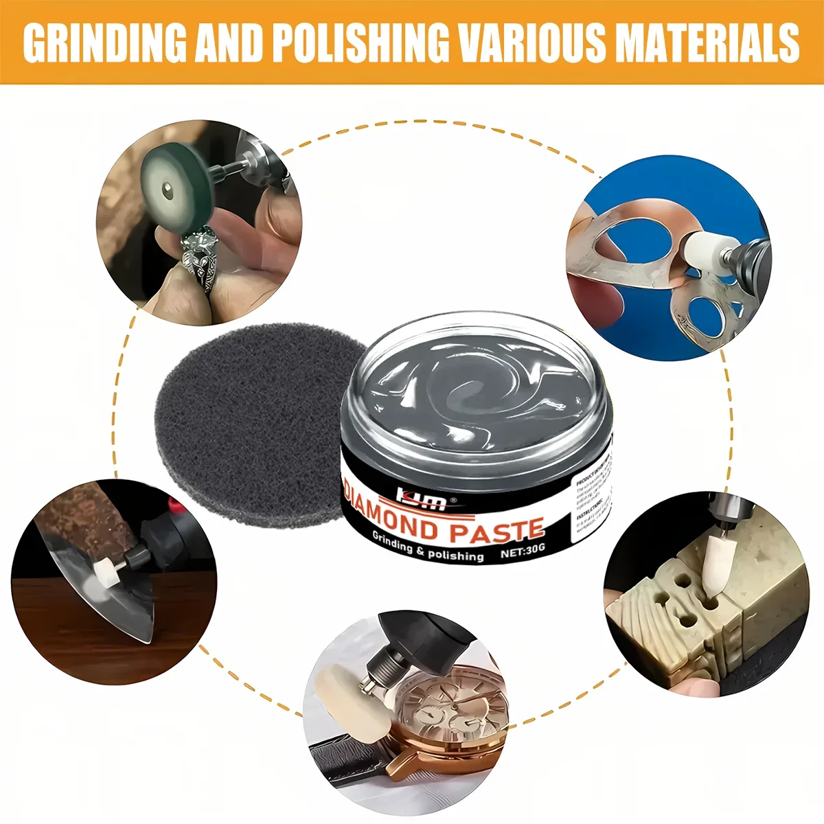 KJM 30g Diamond Polishing Liquid Multi-Material Grinding Fluid Metal Jewelry Glass Ceramic Jade Stainless Steel Shining
