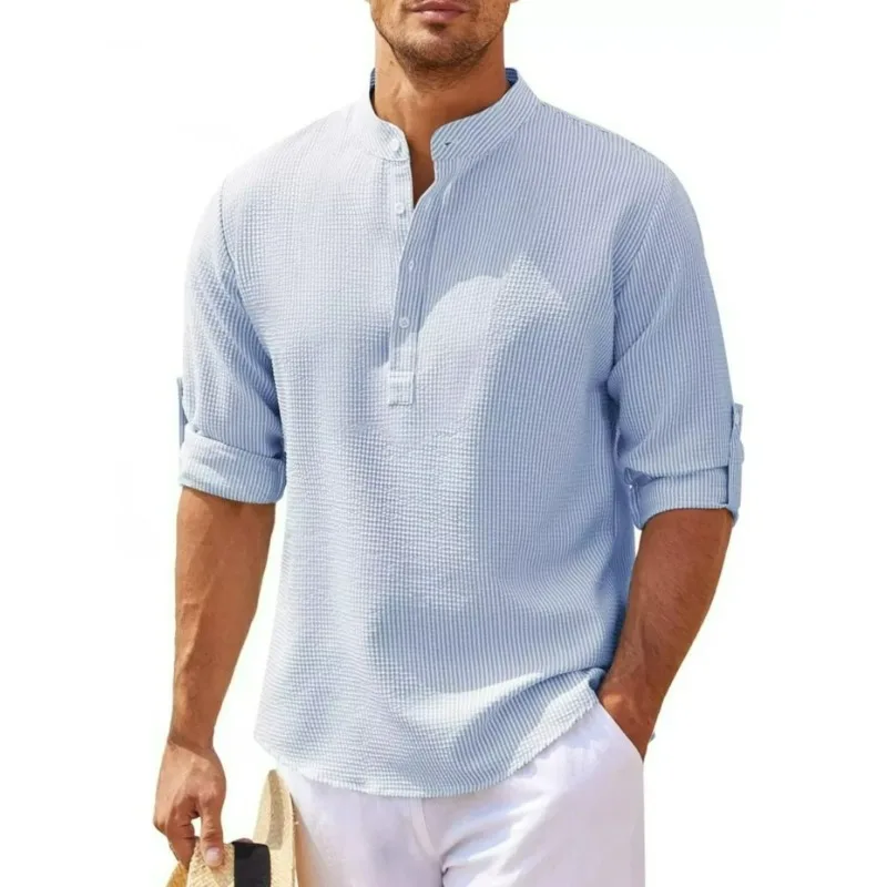 

Men's beach shirt vacation casual fashion breathable cool quick drying lightweight loose mesh men's surfing long sleeves
