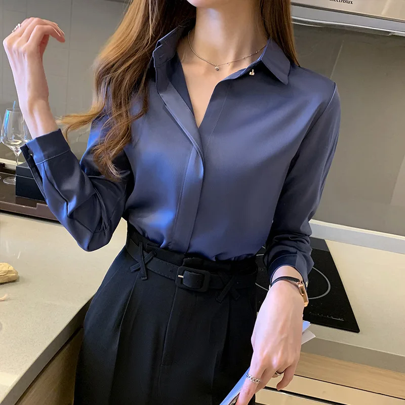 Satin Women\'s Shirt Long Sleeve Fashion Woman Blouse 2023 Solid Top Female Shirts and Blouse Basic Ladies Tops OL Women Clothing