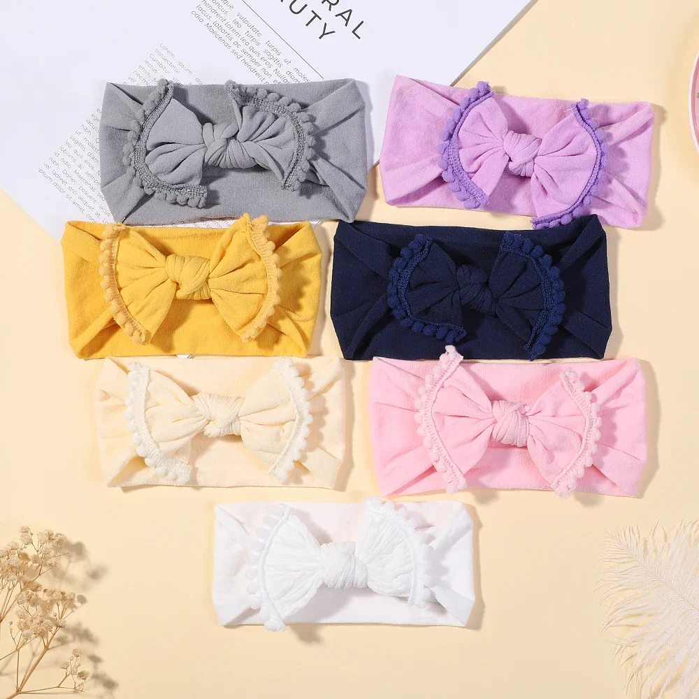 Baby Bow Headband Kids Soft Nylon Turban Elastic Hair Bands Girls Stretch Hairband Solid Hair Accessories Bow Knot Head Wrap